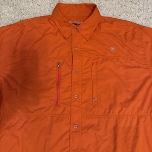 Ariat Tek Shirt Mens XL Venttek Orange Short Sleeve Button Fishing Heat Series